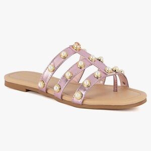 Juicy Couture Women's Metallic Pink Pearl-Embellished Slide Sandal